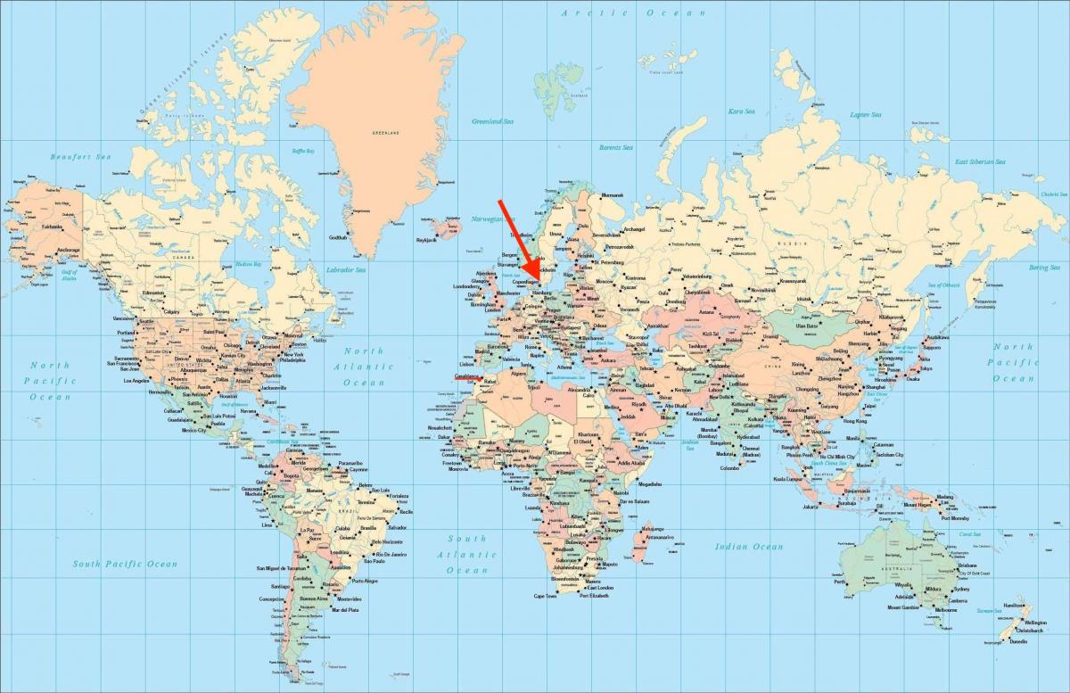 哥本哈根在世界地图上的位置
